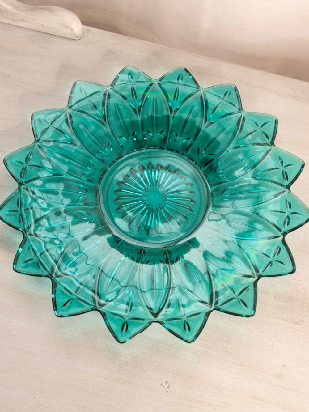 Vintage Federal Petal Teal Blue Glass Flower Plate or Platter